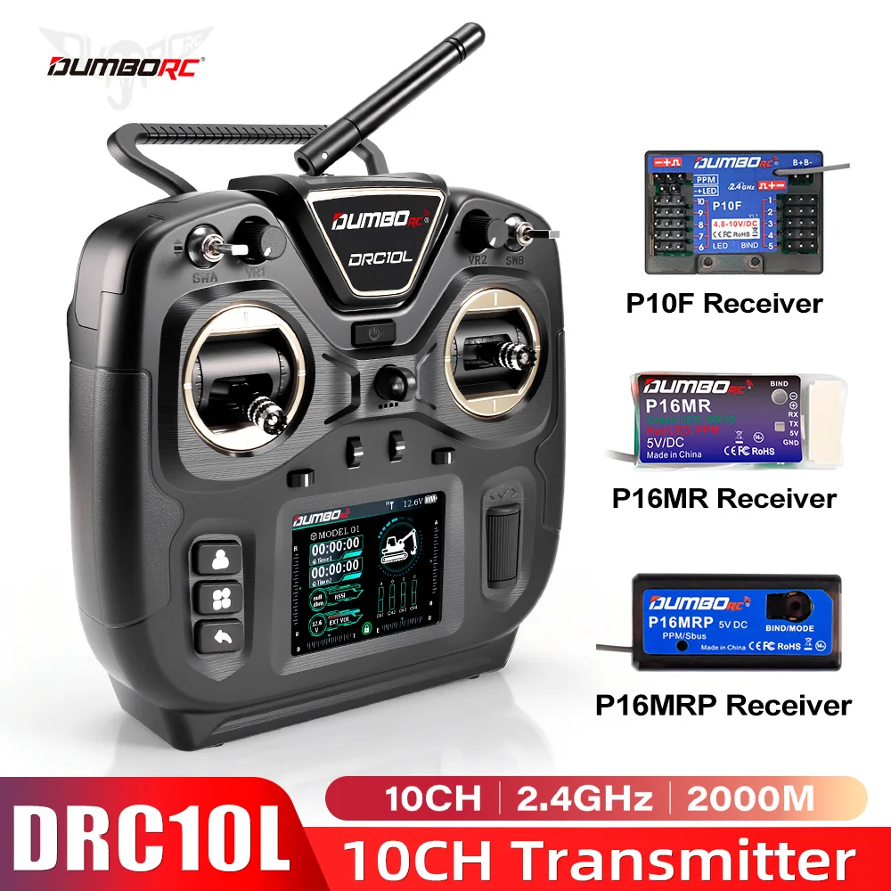 DUMBORC RC Transmitter DRC10L 10CH Coach Mode 20 Model Memory for RC Car Boat Tank Mech