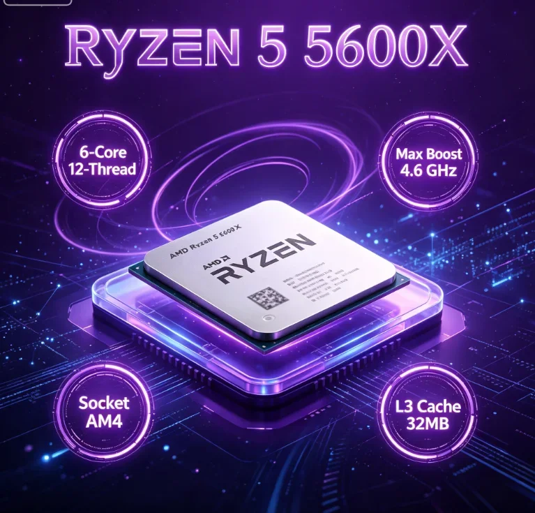 High Speed Gaming AMD Ryzen5 5600X AM4 Unlocked Desktop Processor 6 Core 12 Thread 4.6GHz Overclockable CPU Without Package Box