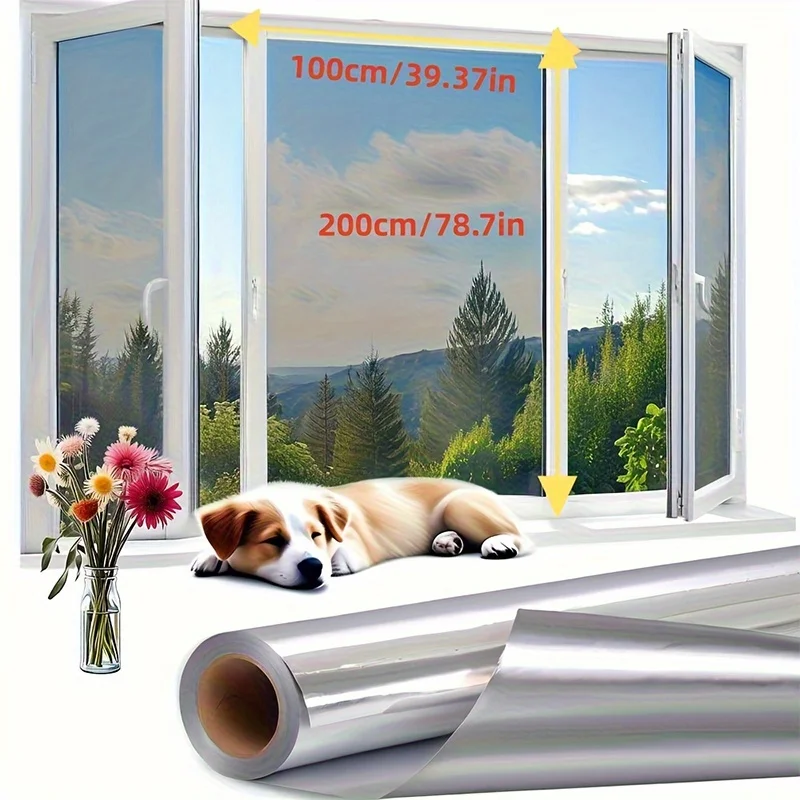 Silver Reflective Privacy Window Film Heat Control Sun Block Removable Static Cling for Home Office Glass