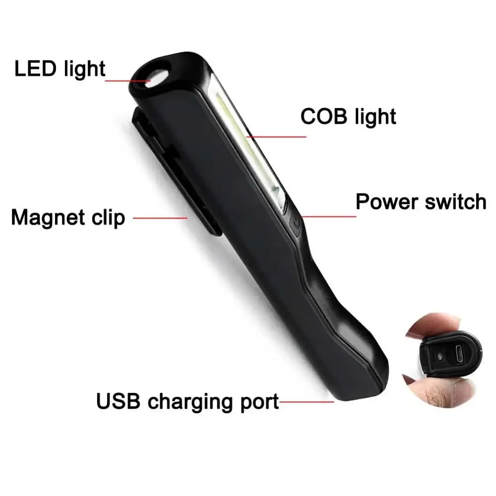 USB Rechargeable Flashlight Portable Mini COB LED Torch Maintenance work light torch flashlight With Battery For Camping Night