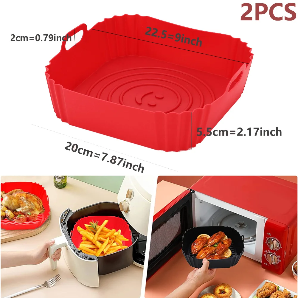 

2Pcs Air Fryer Silicone Basket Silicone Mold Airfryer Oven Baking Tray Pizza Fried Chicken Basket Reusable Pan Liner Accessories