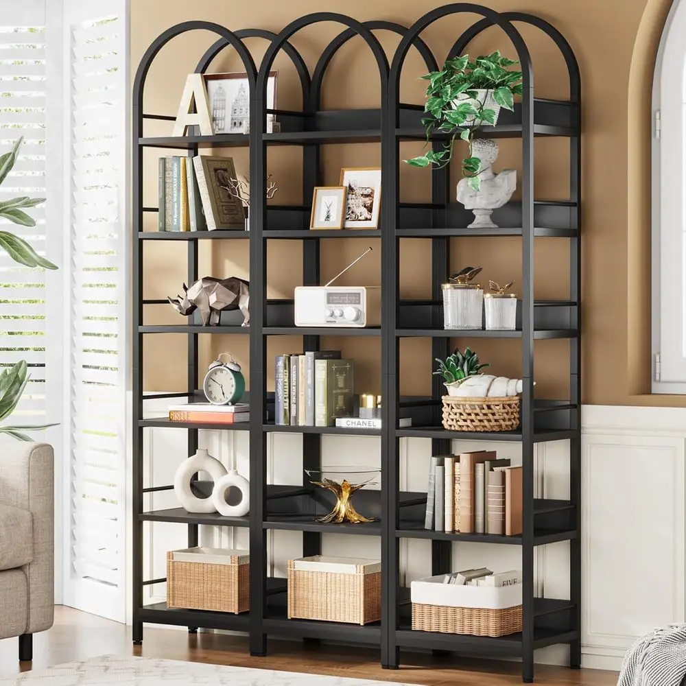 

6-Tier Tall Arched Bookcase, 78.7 High, Set of 3, for Living Room or Home Office, Black