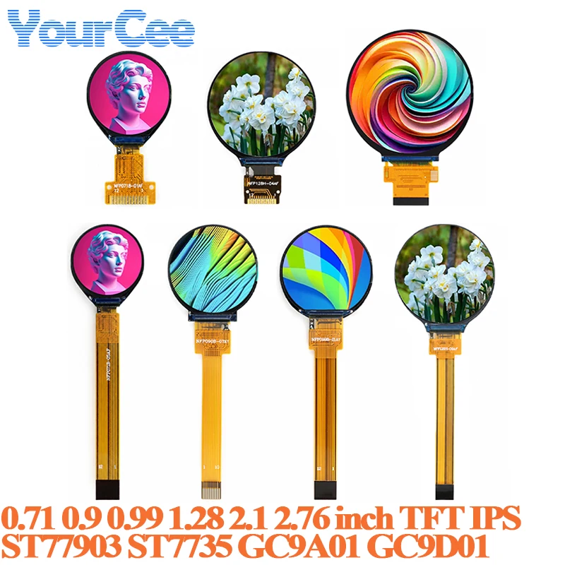 0.71 0.9 0.99 1.28 1.6 2.1 2.76 Inch TFT Round Display HD IPS LCD Full Color Serial Port Screen GC9A01 GC9D01 ST7735 ST77903