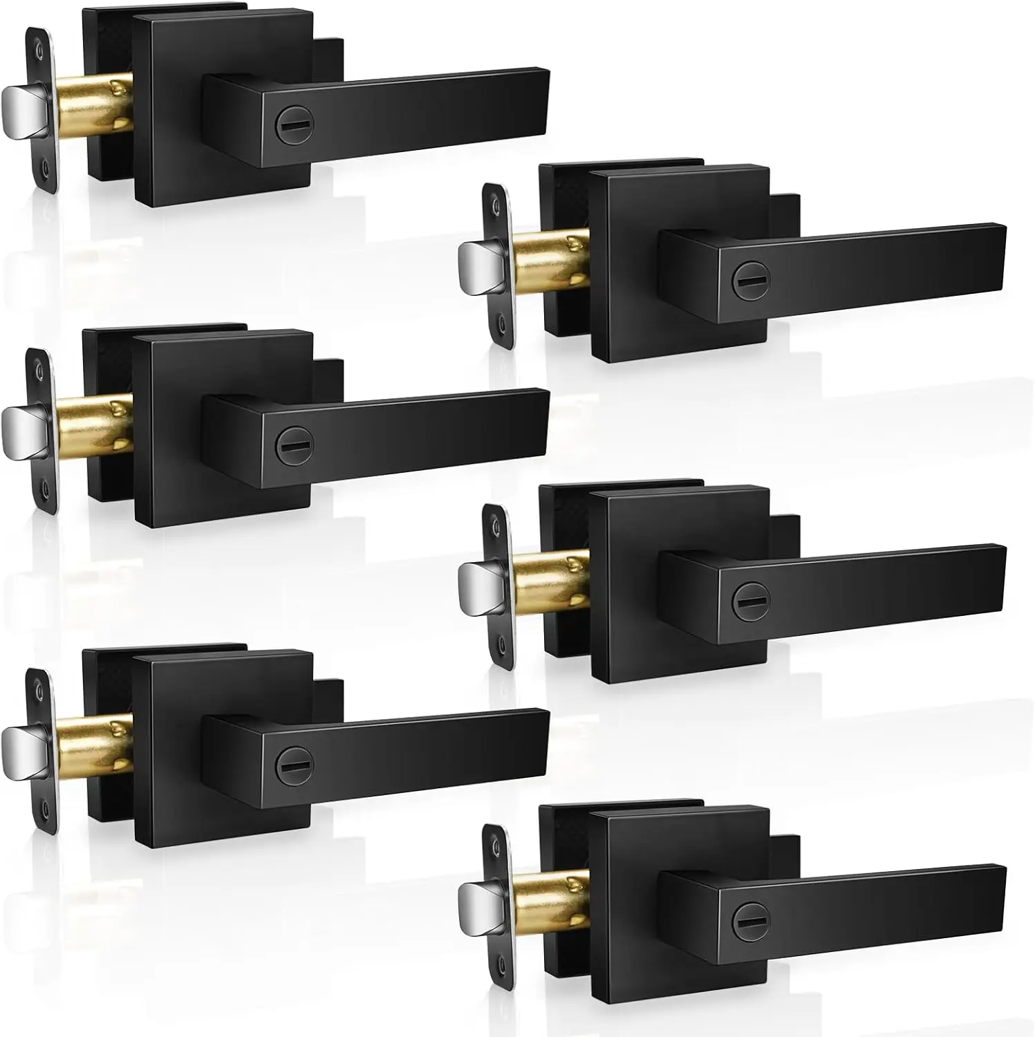 

6 Pack Modern Black Door Handles Privacy Levers Black Knobs Interior Reversible Locks Keyless Square Interior