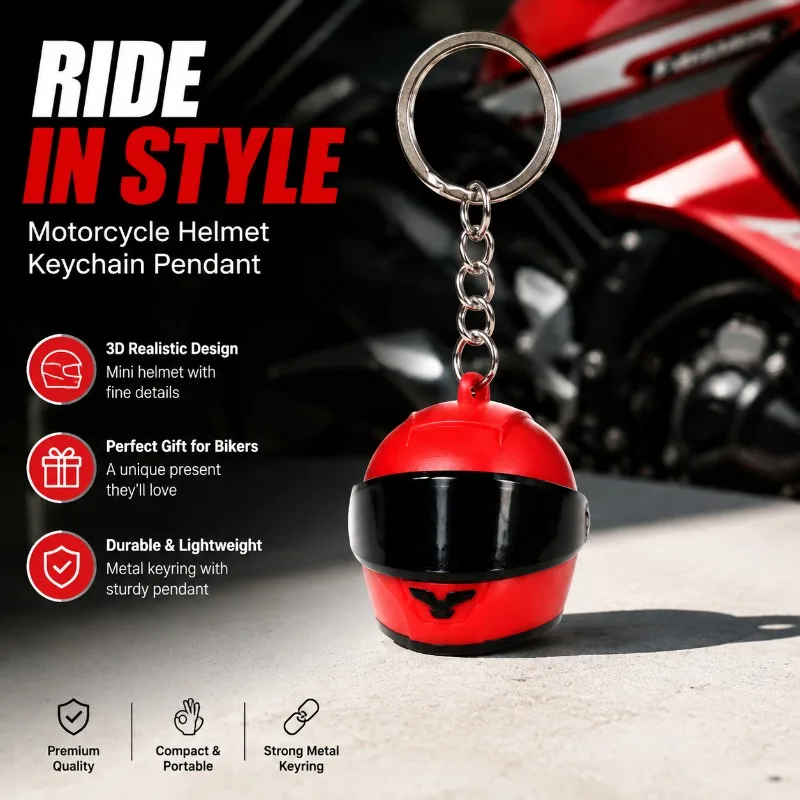 New Simulation Metal Motorcycle Helmet Keychain Ornament Creative Individualized Gift Accessory Compact‑sized  Hard‑hat