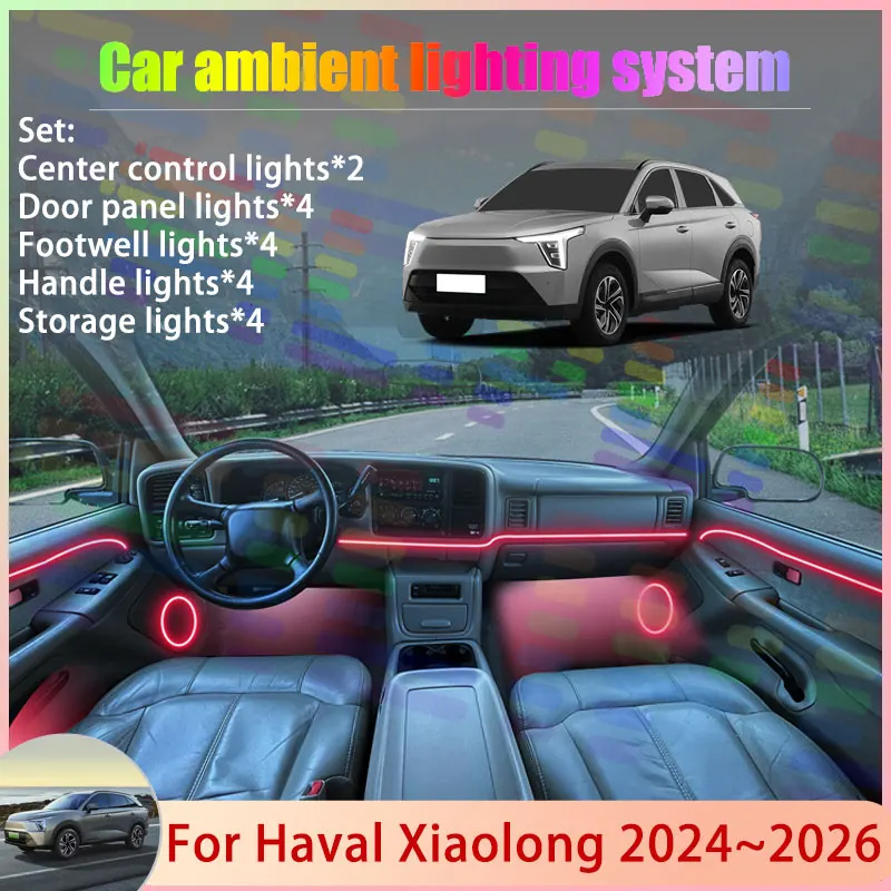 

For Haval Xiaolong 2024 2025 2026 SUV 2/18 in 1 Car Atmosphere Light Lamp RGB Shade Ensemble Streamer Atmosphere Set Auto Parts