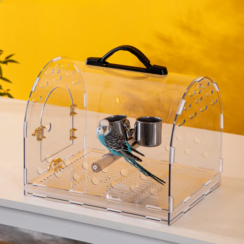 Transparent Carrier Bird Cages Portable Budgie Acrylic Outdoors Park Bird Cages Quail Luxury Jaula Pajaro Pet Products WZ50BC