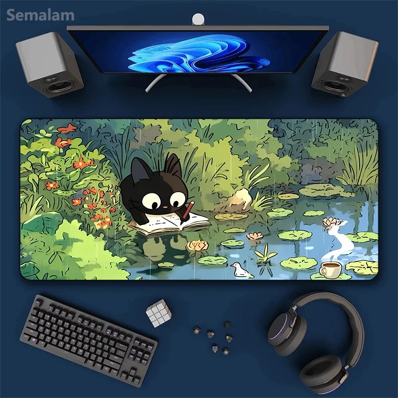 

Cute Black Cat Reading Rubber Gaming Mouse Pad | Non-Slip Desk Mat for PC | Smooth Surface Stitched Edge Various Sizes 40x90cm
