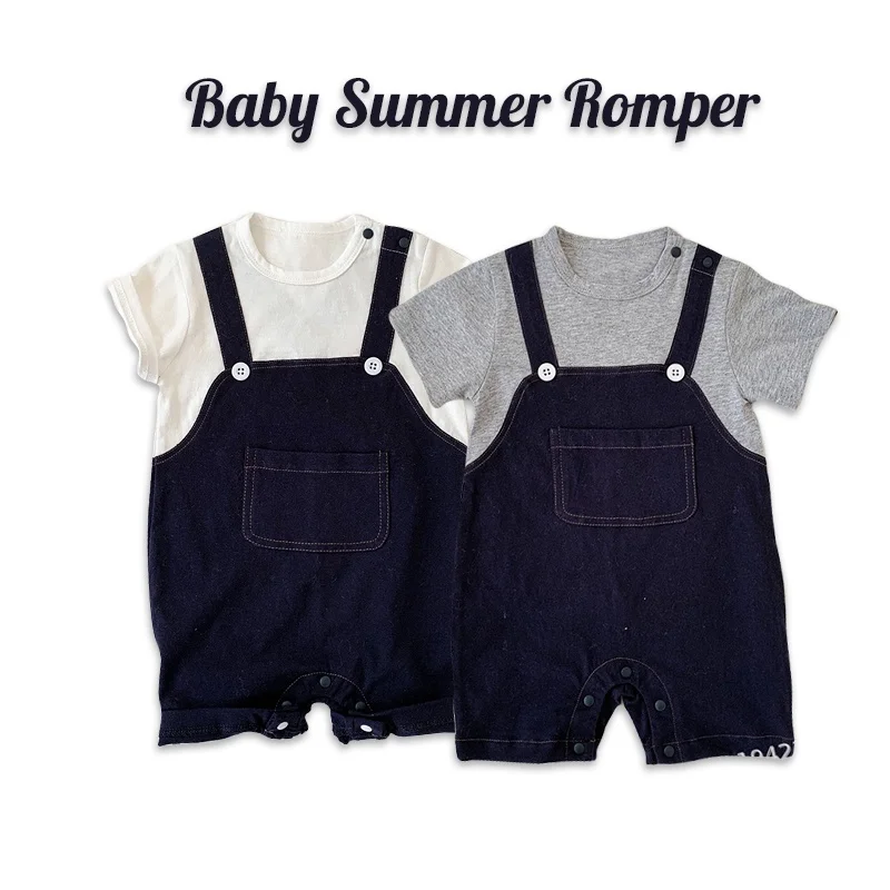 

Summer Baby Overalls Cute Cotton Newborn Bodysuit For Boys Short Sleeve Romper