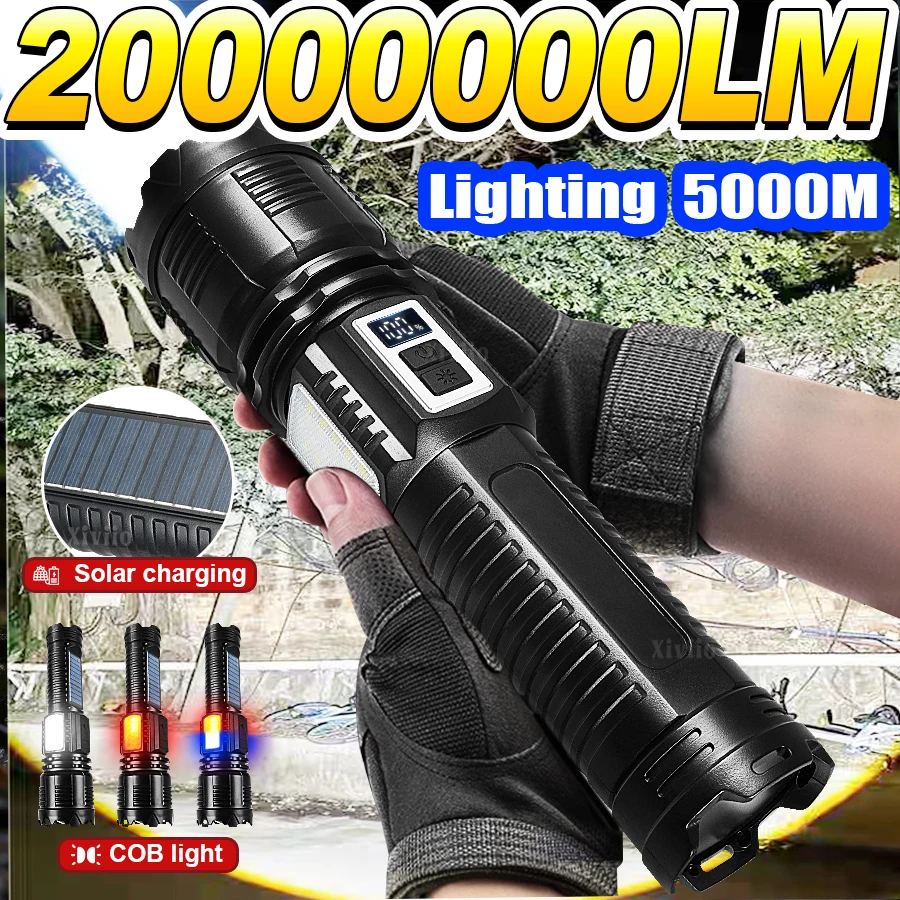 20000000LM Super Bright LED Flashlight Rechargeable Portable COB Flashlights Tactical Flashlight Fishing Canping Zoom Lanterns
