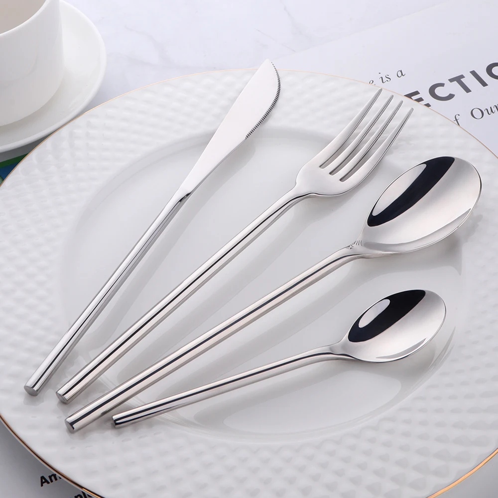 

24Pcs BELLA Fashion Shiny Silver Cutlery Set 18/10 Stainless Steel Creativity Gift Flatware Service For 6 Drop Shipping