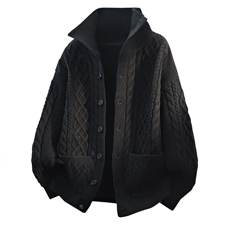 جديد ربيع الرجال الوقوف طوق بالأزرار أبلى Sweatercoats جودة الذكور الأعمال عارضة تريكو بالأزرار البلوزات فضفاضة 4XL