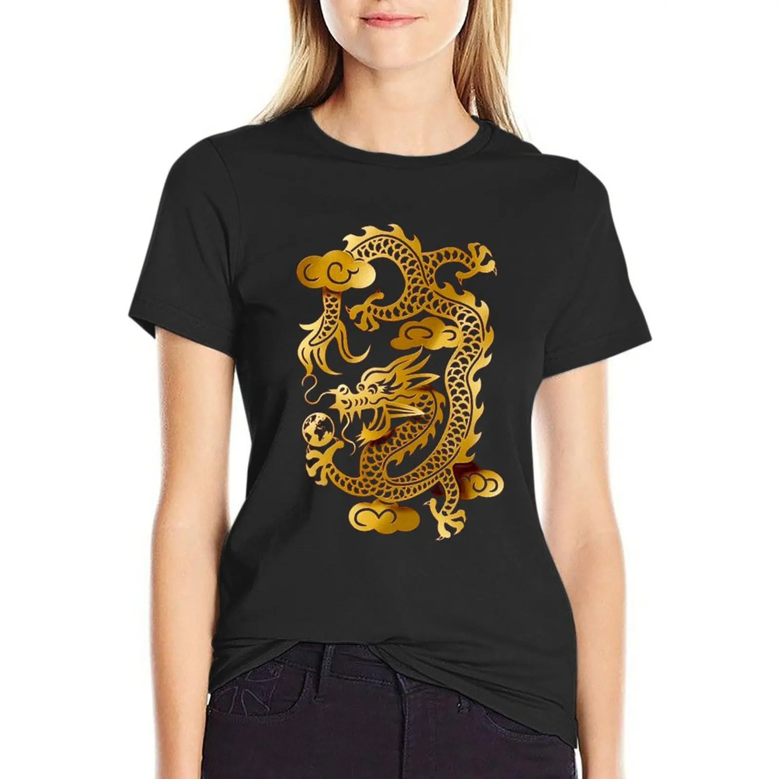 

Golden Year of the dragon 2024 T-Shirt new edition korean fashion summer top Blouse t-shirts for Women graphic tees