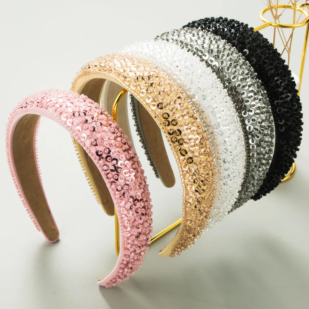 

Korean Luxury Handmade Beaded Crystal Sequined Headband Women's Simple Super Flash Wide Brim Fashion Headband Hair Accessories