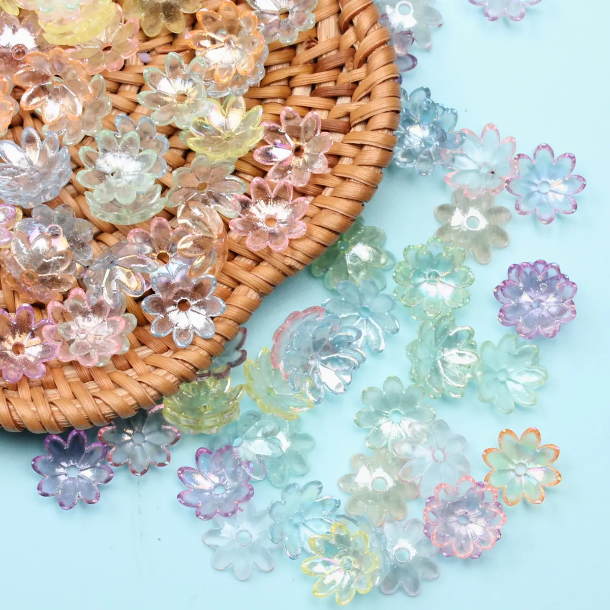 100pcs 9.5mm Diy Acrylic Sun Flower Shape Loose Spacer Beads Caps For Jewelry Making Handmade Bracelet Necklace