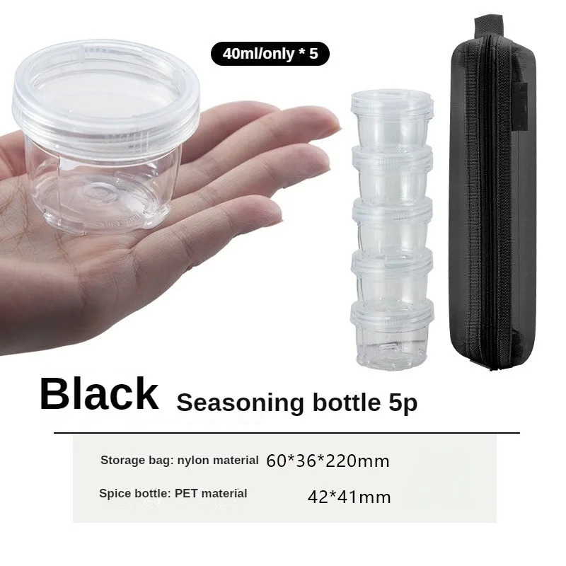 Portable Travel Camping Spice Kit Spice Container Bag with 5 Clear Seasoning Bottles Travel Spice Holder Condiment Container Set