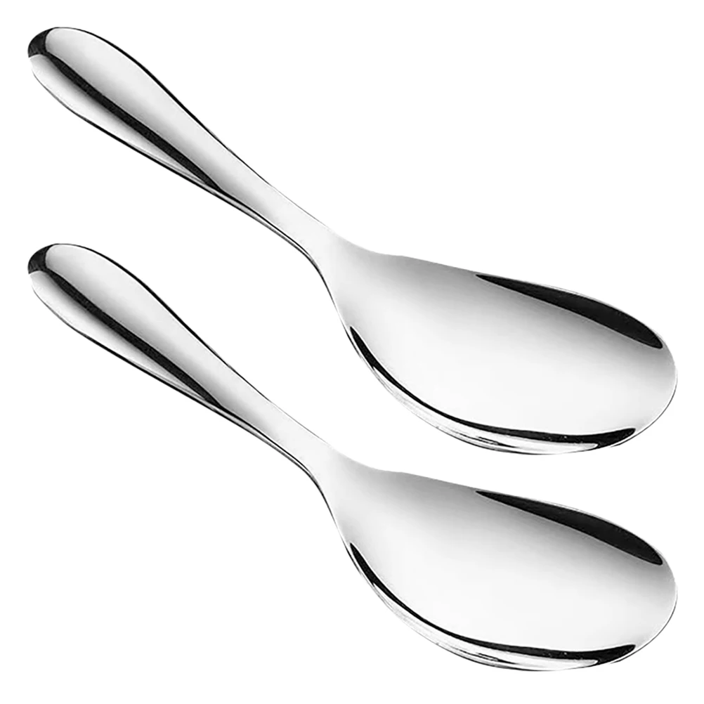 

2pcs Kitchen Spoon Stainless Steel Mirror Polished Ergonomic Large Capacity For Rice Serving Soup Stirring Food Serving Spoons