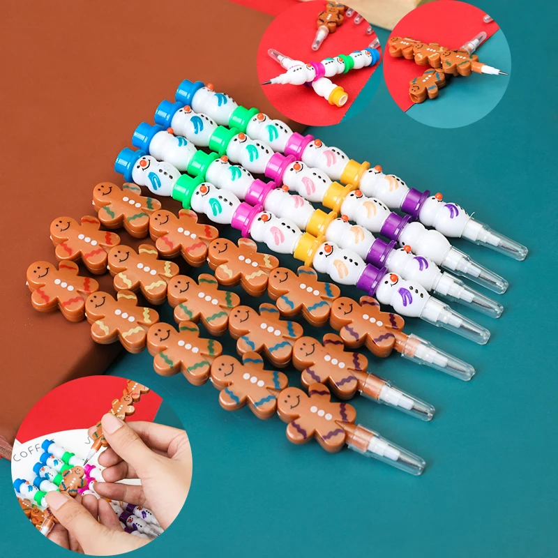 

Cute Snowman Gingerbread Man Building Block Crayon/Pencil Painting Pen Baby Birthday Party Favors Back To School Stationery Gift