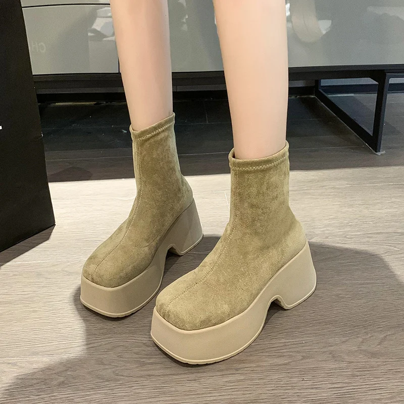 COOTELILI-Botines sin cordones para mujer, botas de tacón alto de 8cm, talla 34-39, 2024