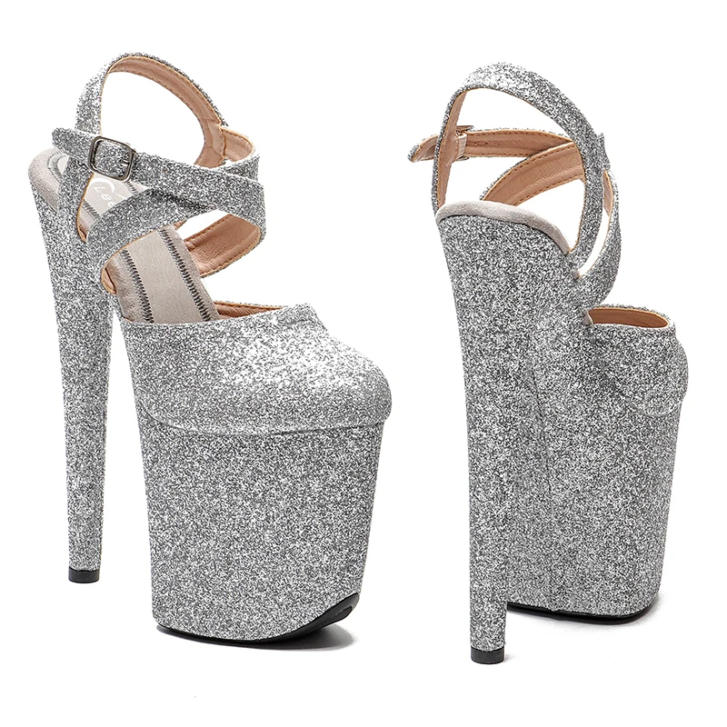 Leecabe 8Inch/20Cm Glitter Upper Modetrends Gesloten Teen Platform Party Hoge Hakken Paal Danssandalen Schoenen