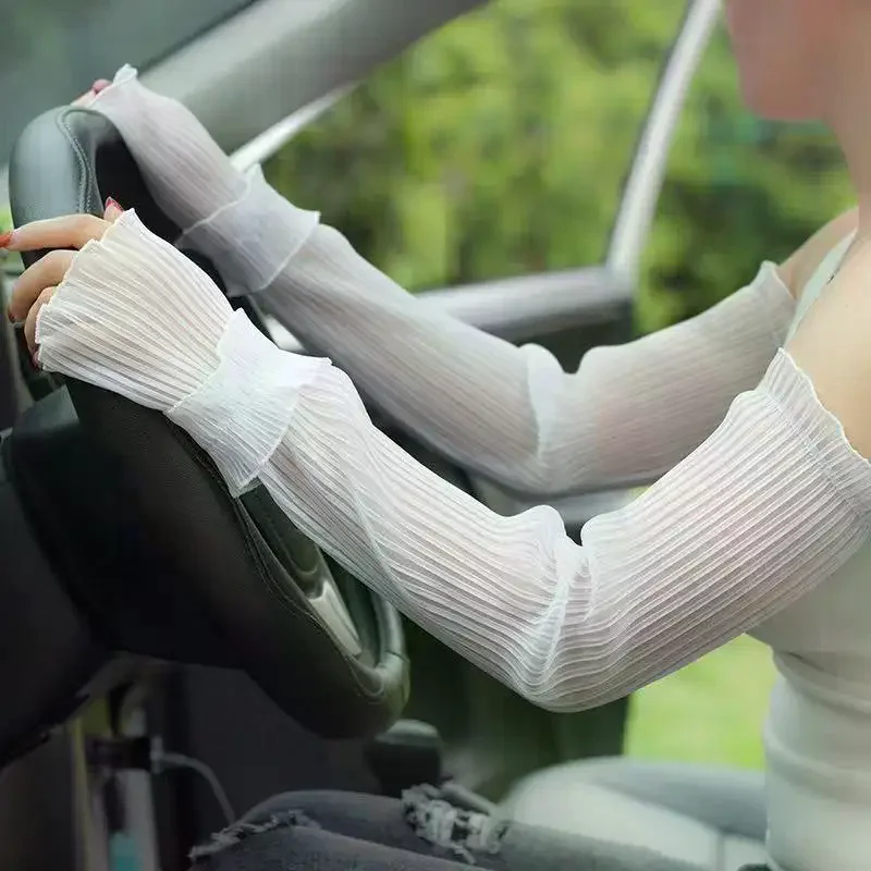 Sun Sleeves Fingerless Lace Mesh Arm Covers UV Protection Breathable Thin Mittens Women 2025