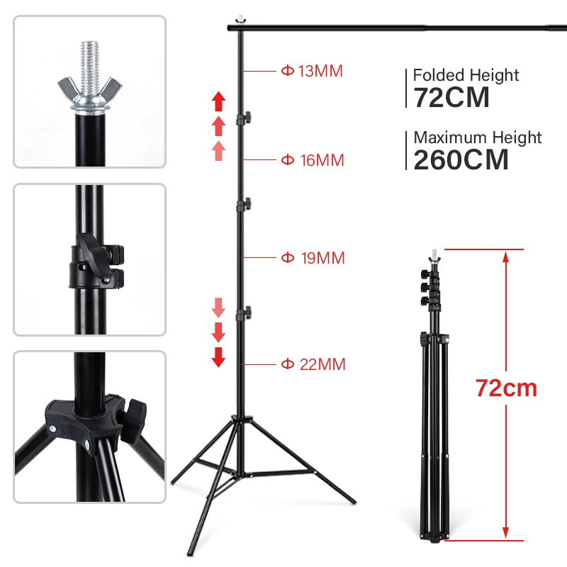 2.6x3M Photography Background Stand Photo Studio Chromakey Support System Adjustable Backdrop Stand Frame with Carrying Bag Clip