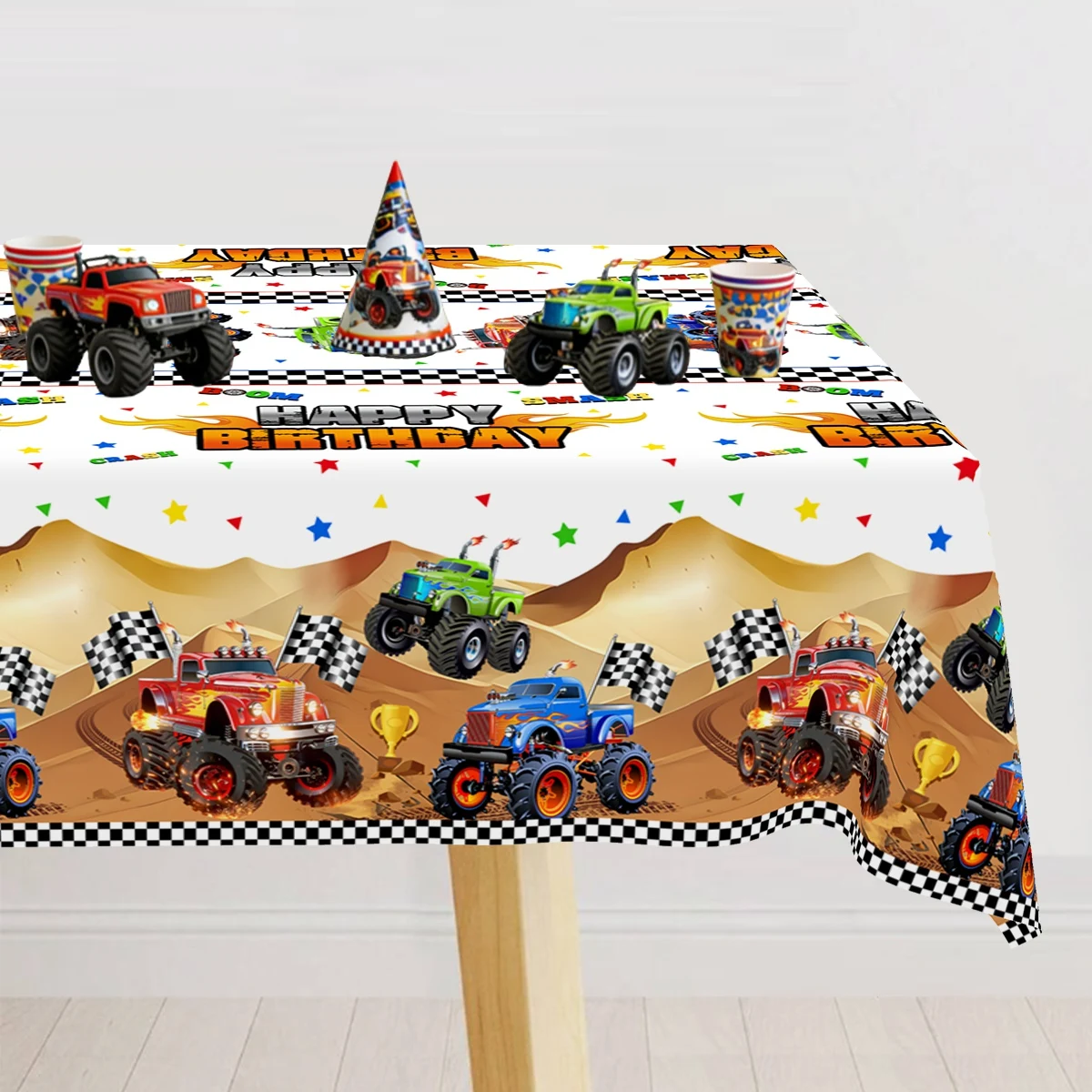 Wüsten-Offroad-Fahrzeug Plastik-Tischdecke Happy Birthday Einweg-Tischdecke LKW-Thema Geburtstagsparty-Zubehör