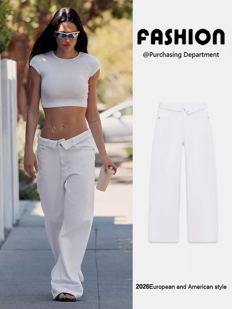 Spring New Arrival Women's Mid-Waist Cuffed Jeans Classic 5252214 400 4730214 407 Stylish Flip Waist Design Fashionable Ladie...