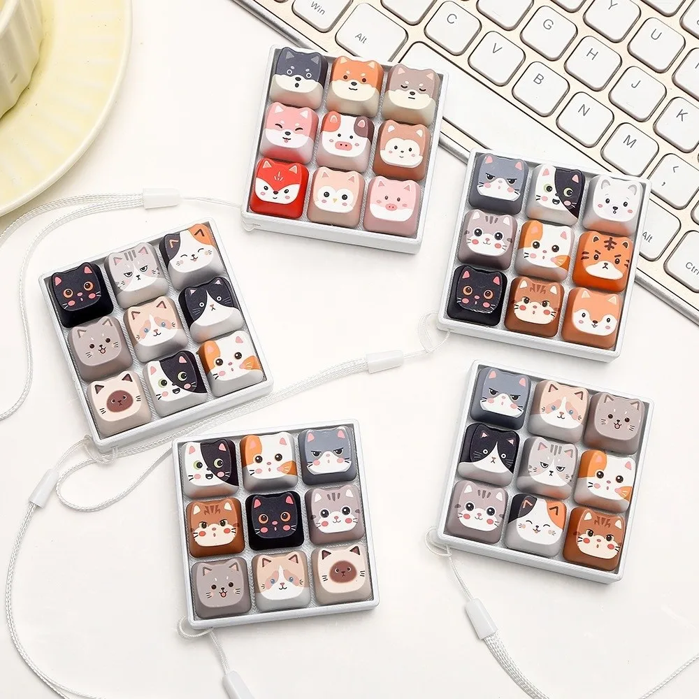 9 Grid Clicker Fidget Keychain Cartoon Cat Plastic Keyboard Fidgets Stress Relief Fingertip Gadget Clicker Fidget Toy Home Use