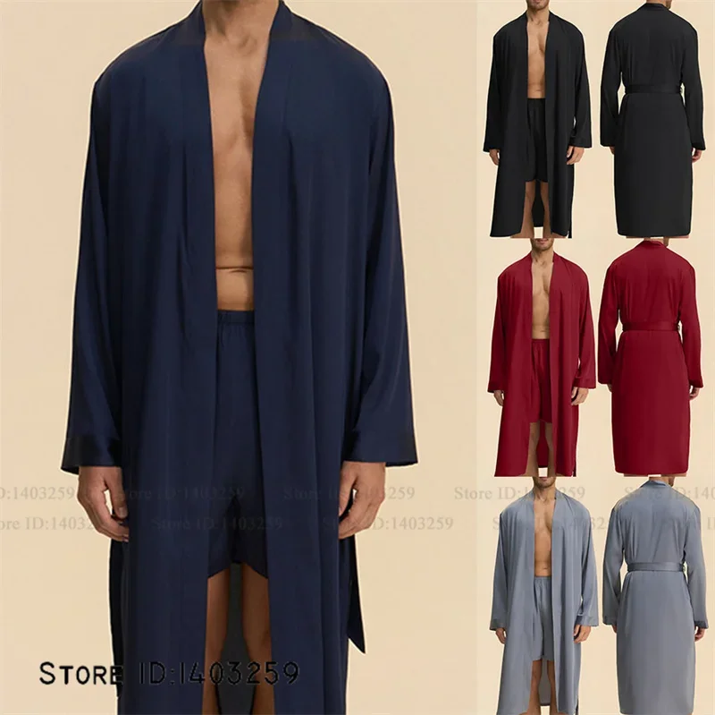 Men's Long Robe Pajamas Set Spring Summer New Sleepwear Home Clothes Loose Casual Bathrobe Gown Shorts Lingerie Rayon Loungewear