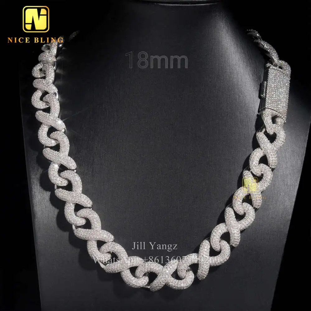 18mm Infinity Chain Moissanite Chain Thick Hip Hop Rock 925 Silver Moissanite Cuban Bracelet 18k Gold Plated Necklace