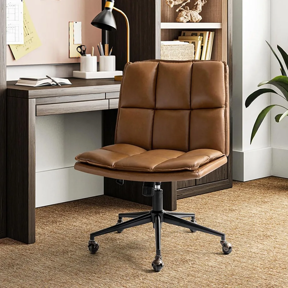 

Modern Faux Leather Home Office Chair with Tilt Lock&Metal Base,Armless Criss Cross Legged Desk Chair,Swivel Computer Task Chair