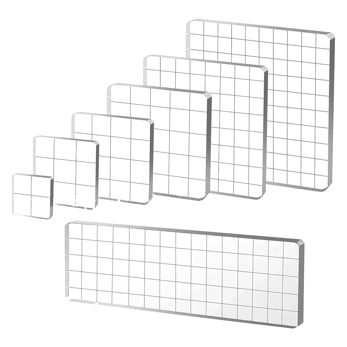 7 Pieces Acrylic Stamp Blocks, Clear Stamp Blocks Acrylic Blocks for Stamping Tools Set with Grid Decorative