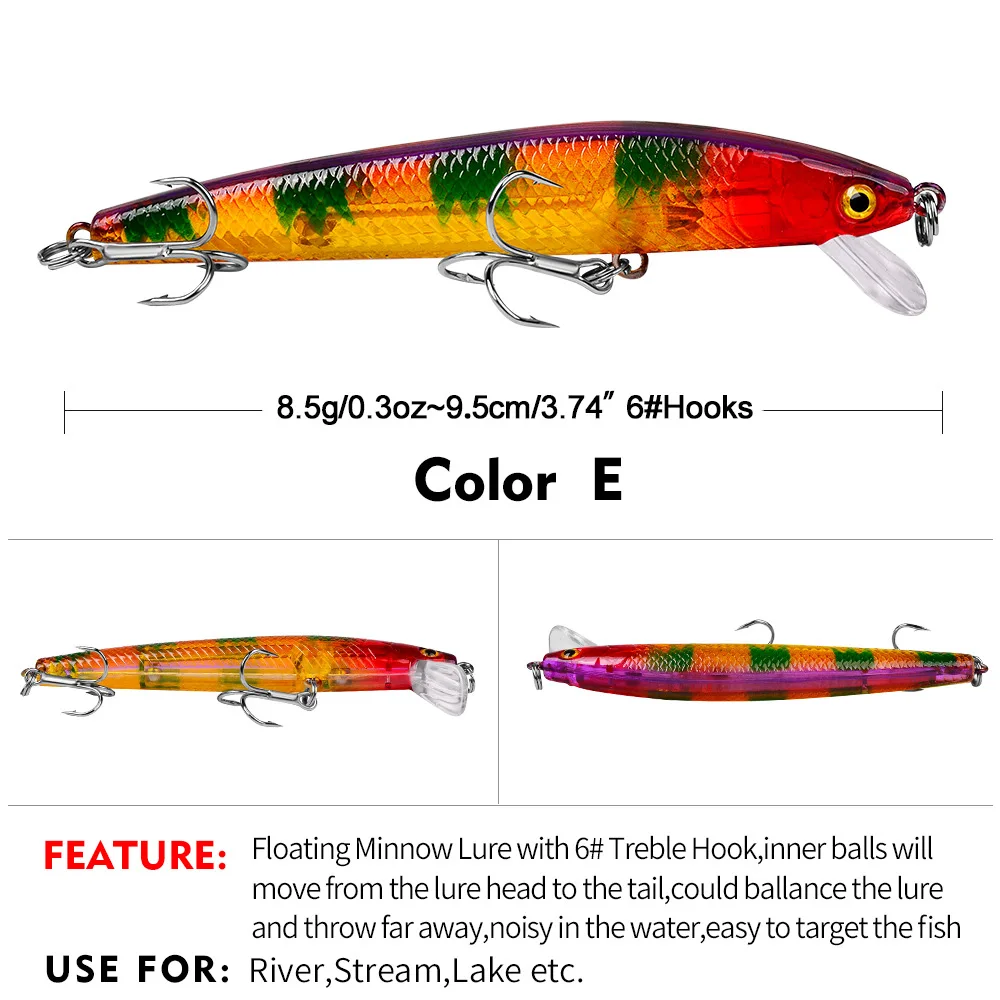 5 Chiếc Wobblers Mồi Câu Cá Pesca Giải Quyết 9.5 Cm 8.5G Minnow Mồi Dụ Cá Bộ Wobblers Crankbaits Cau Nhân Tạo Cứng mồi Câu Cá Chép