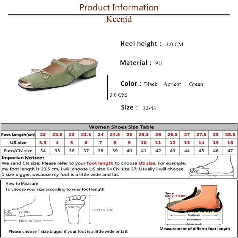 Kcenid Women Slippers Low Heels Comfortable Square Toe Sandals Women Vintage Fashion Summer Butterfly-knot Wedding Shoes Size 43