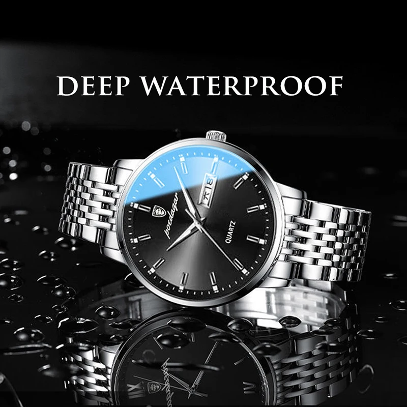 POEDAGAR Luxury Wrist Watches For Men Brand Waterproof Business Stainless Steel Quartz Watch Male Sport Calendar Luminous Clocks