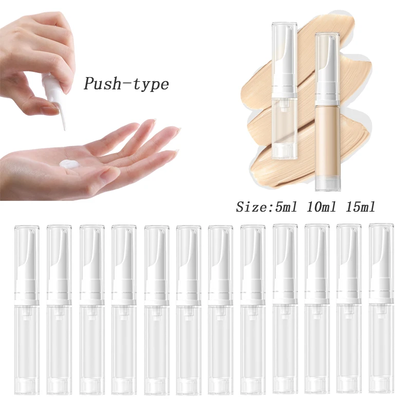 50 sztuk 5ml/10ml/15ml Mini przezroczyste butelki z pompką próżniową pojemniki z dozownikiem wielokrotnego napełniania na krem pod oczy płynny podkład butelka podróżna