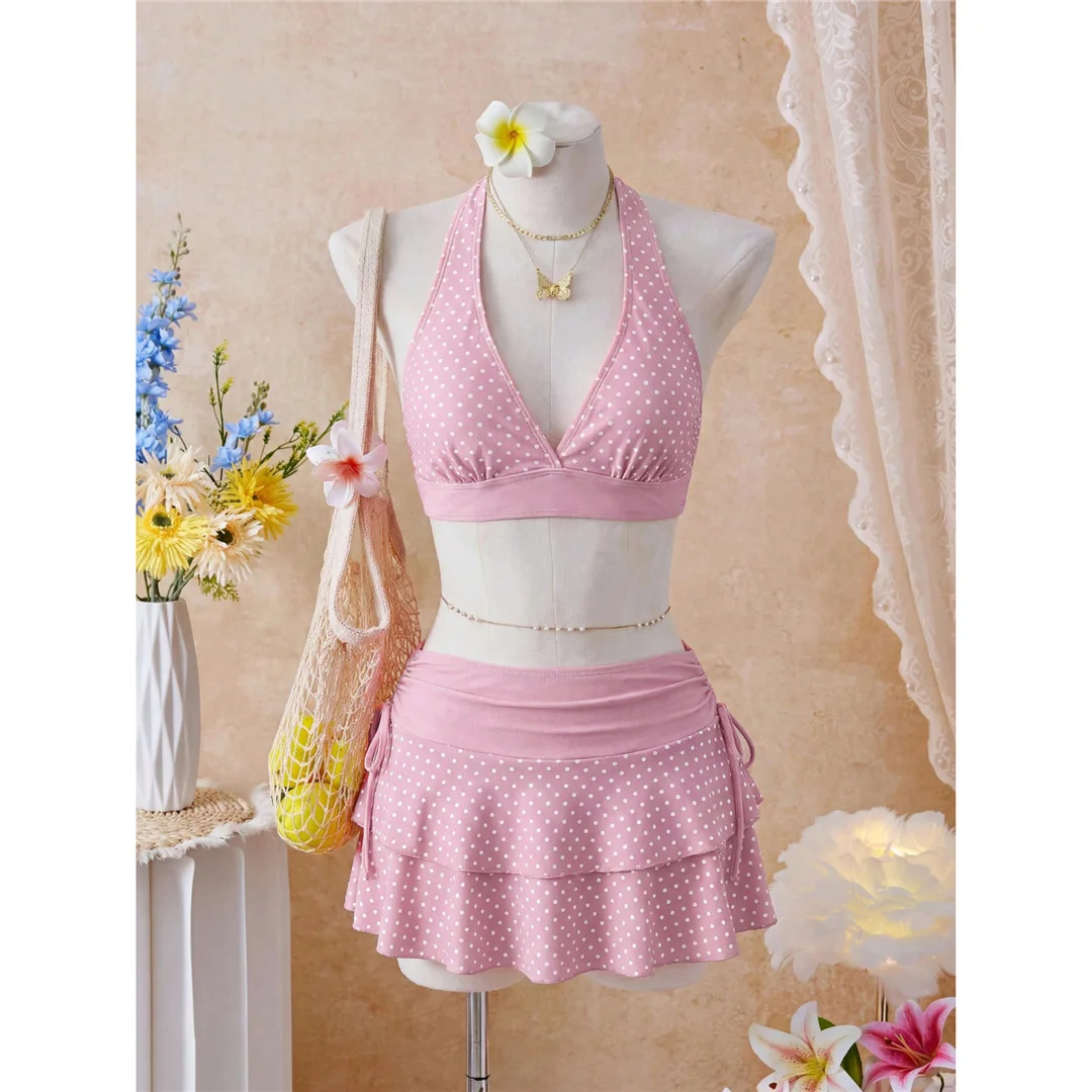 S - XL Mit Rock, Polka-Dot-Blumen-Bikini, Damen-Badebekleidung, dreiteiliges Bikini-Set, Badeanzug, Badebekleidung, Schwimmbekleidung V8518 – Detail 17