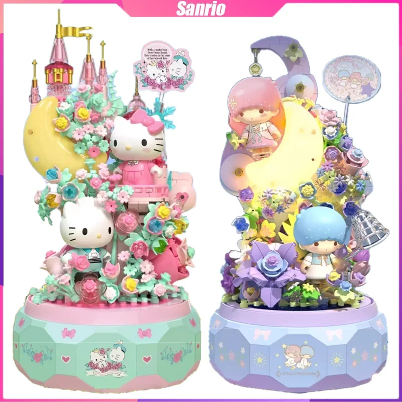 

Sanrio Building Blocks Kitty Little Twin Stars Music Box Desktop Decoration Puzzle Assembling Model Toys Birthday Gifts for Kids