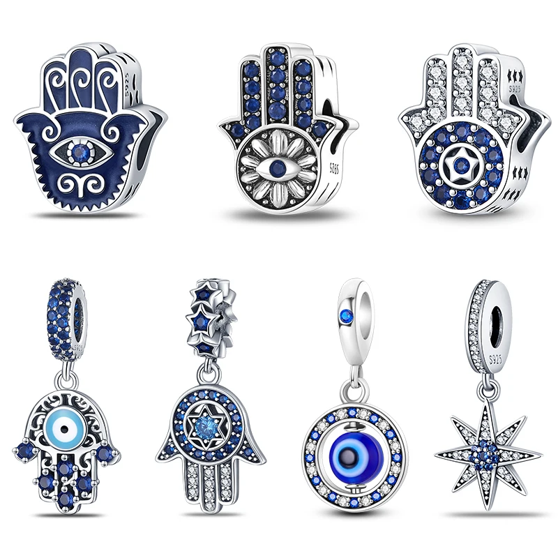 Echt 925 Sterling Silber Klassische Palm Teufel Auge Charms Perlen Für Frauen Männlich Fit 3mm Original Armbänder Feine DIY Party Schmuck
