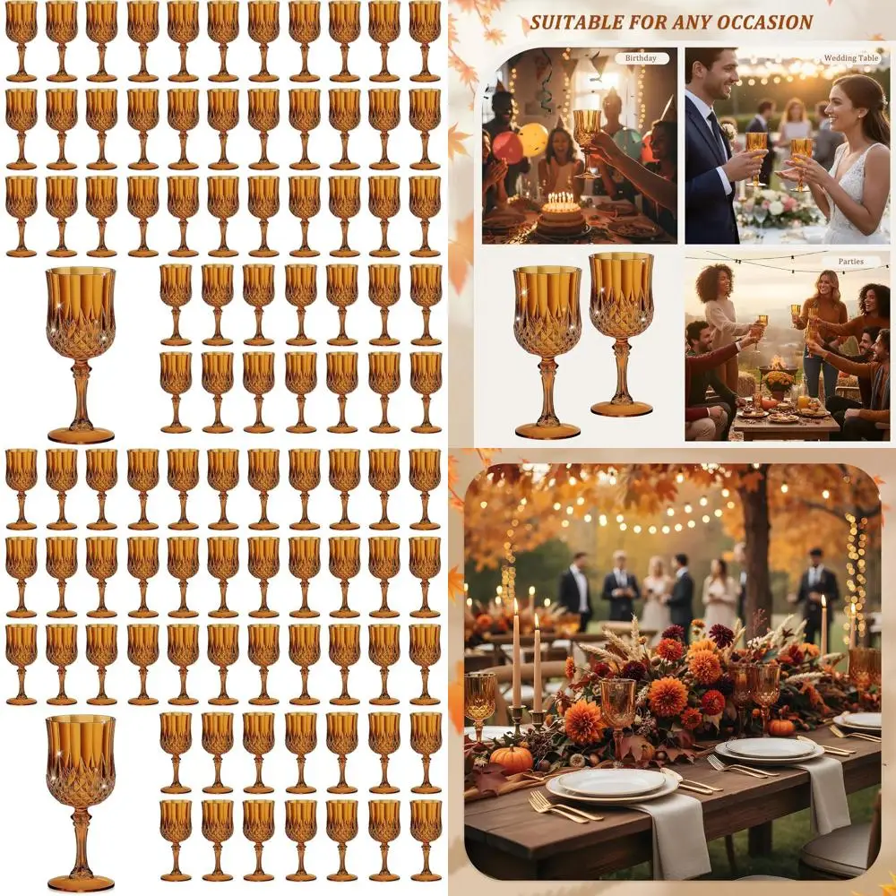 

Set of 48 7oz Amber Plastic Wine Glasses - Unbreakable Champagne Flutes for Weddings and Events