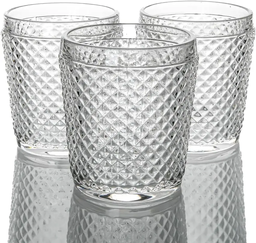 Diamond Candle Holder Clear Set of 48 Thick Premium Quality Glass Textured Diamond Detail Sturdy Composition