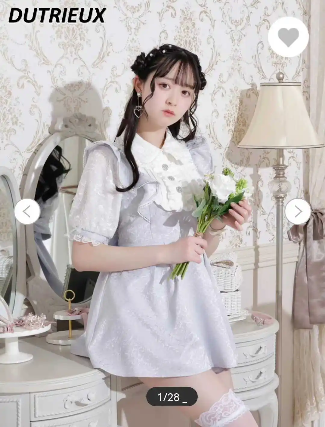 Japanse Lolita Schattig Meisje Mijn Donker Patroon Pak Revers Korte Mouw Taille-Gestuurde Jurk En Basis Short Tweedelige Set