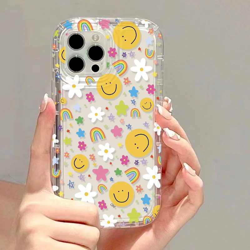 Flower Phone Case For iPhone 11 Case iPhone 14 13 12 15 Pro Max XS XR X 6 6S 7 8 15 Plus SE Cute Rainbow Cartoon Smile Cover