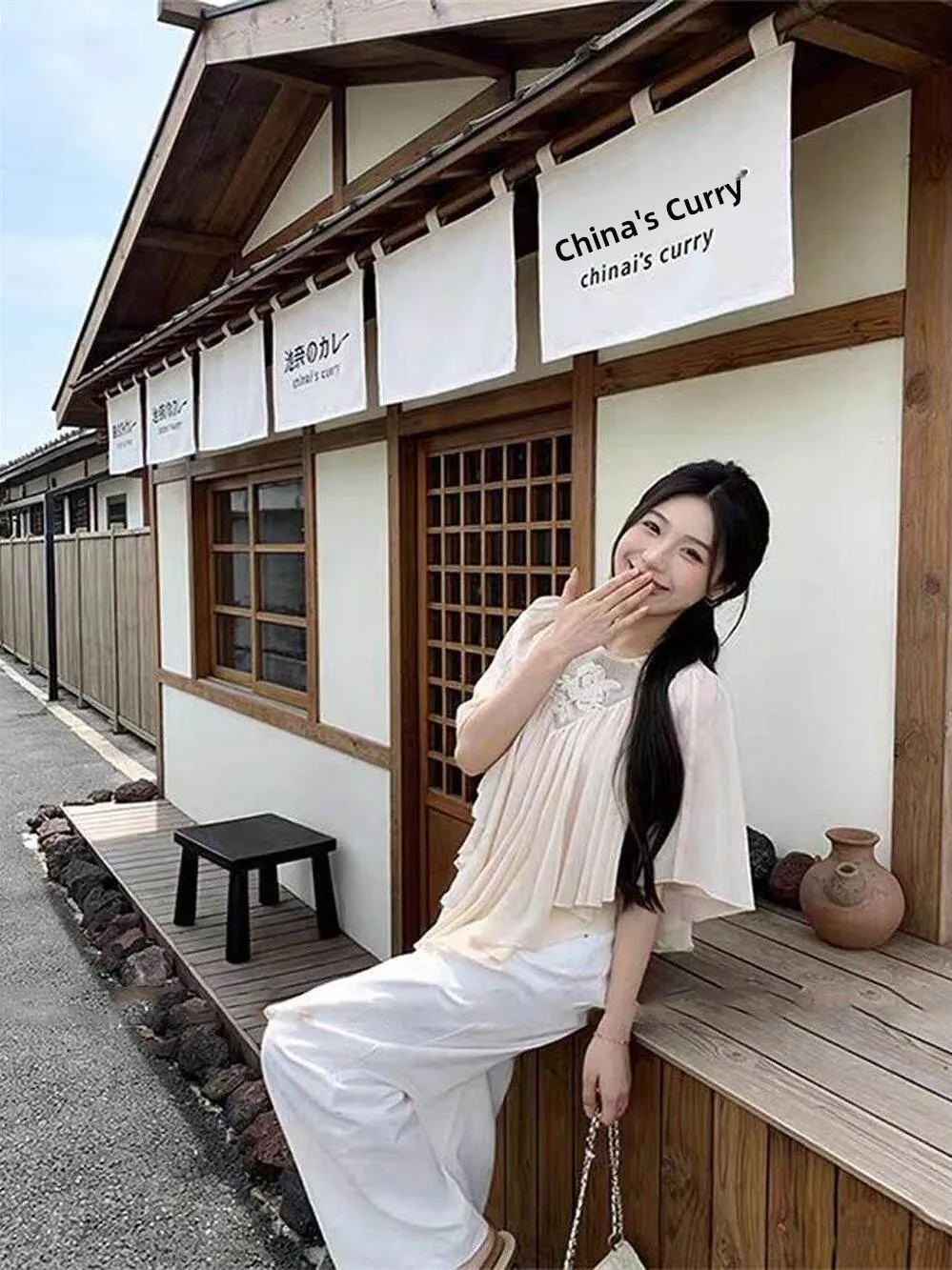 Gentle Korean Style Lace Embroidered Asymmetrical Chiffon Top Women's Early Spring New Style Cover up Blouse Soft Wind
