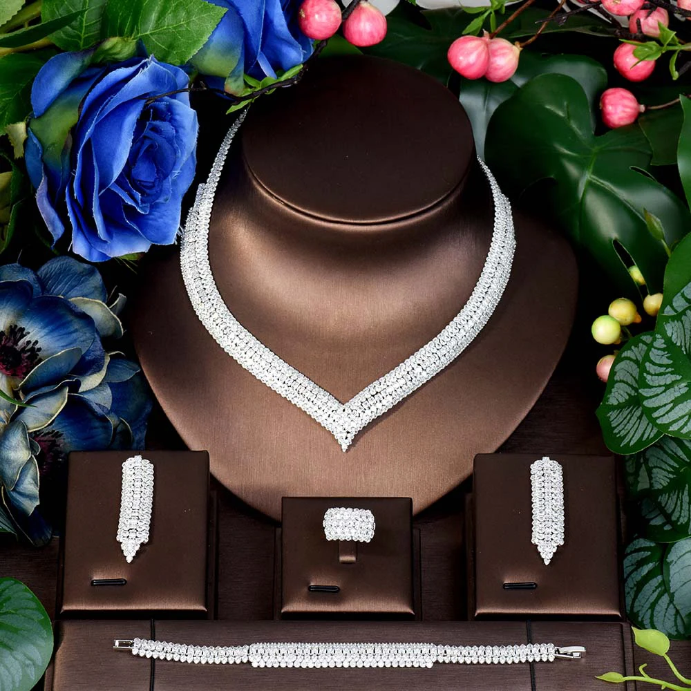 HIBRIDE Stunning Cubism Set Necklace Earrings Jewellery Women AAACZ Accessories Bridal Wedding Party Dress Gift Dating S-402