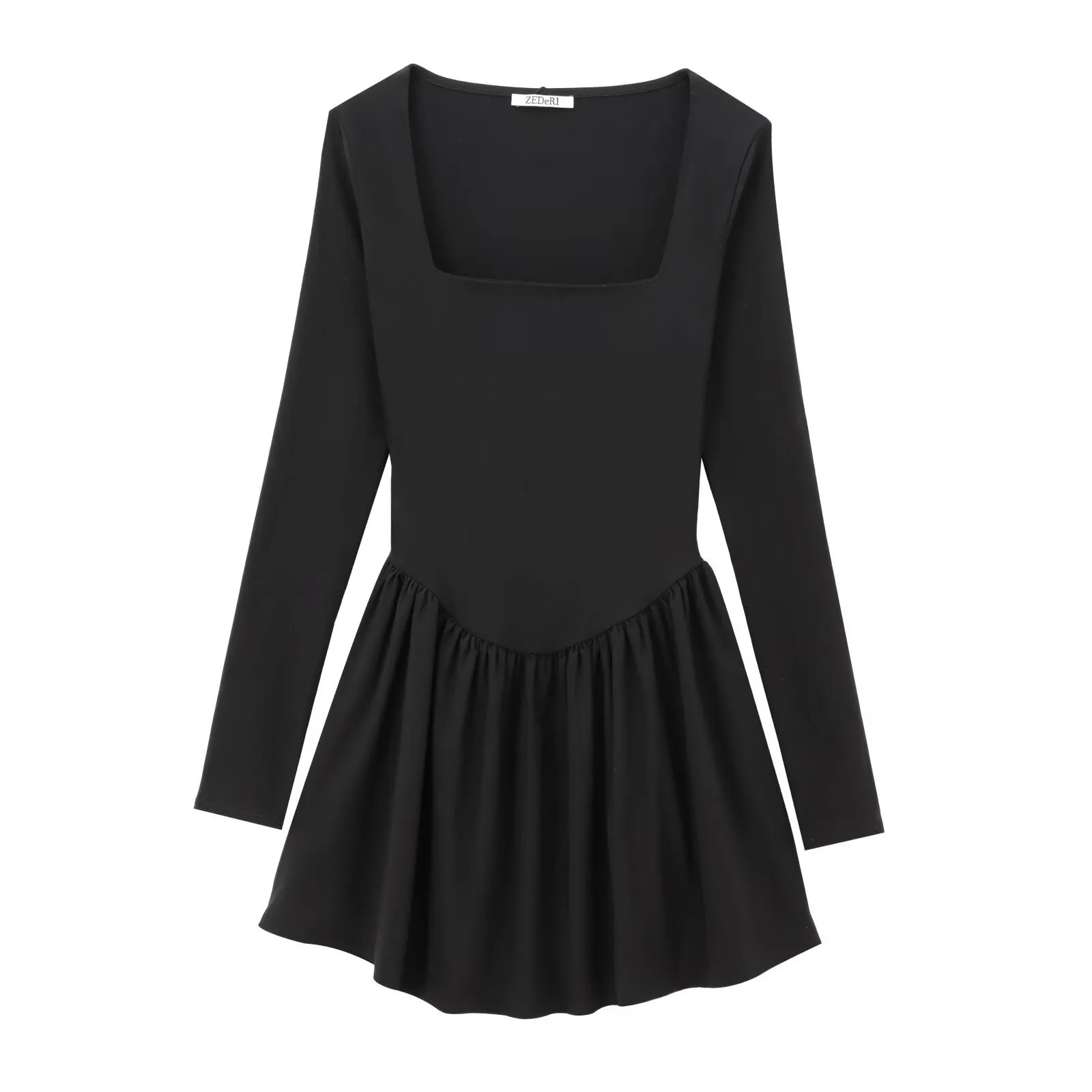

Autumn And Winter New Women's Fashion Temperament Slim Fit Balloon Version Square Collar Long Sleeved Simple Short Dress