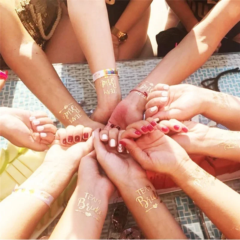 12 قطعة من ملصق وشم العروس الذهبي لفريق العروس لتكون حفلة توديع العزوبية وحفلات الدجاجة وحفلات الزفاف وحفلات الزفاف