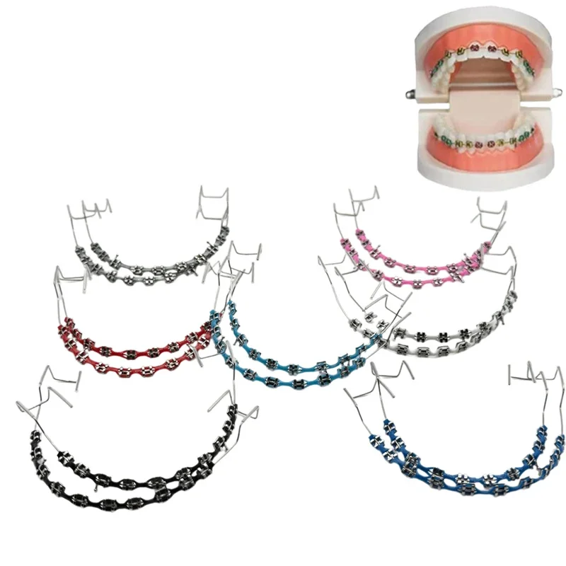 

1 пара красочных кронштейнов, стоматологические поддельные брекеты с крючком, временное украшение для зубов с металлическими проводами, кронштейн, лигатурный галстук с коробкой