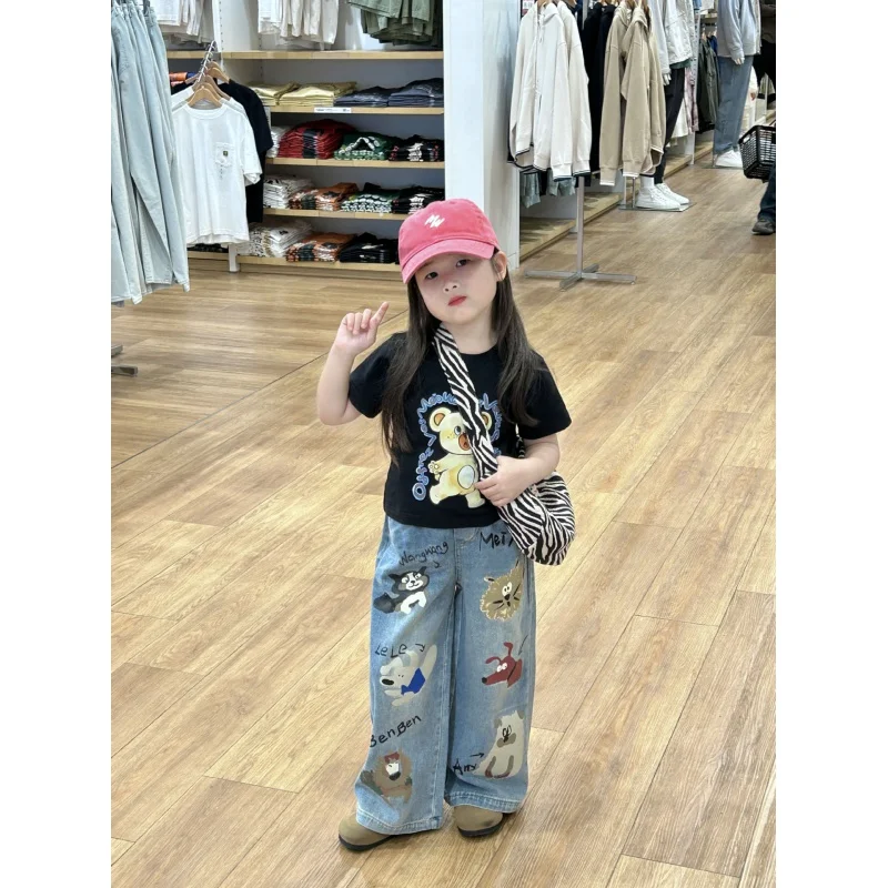 ChildrenTT-shirt2024Summer New Children2-7Basic Style-Year-Old Cartoon Bottoming Shirt Girls' Short-Sleeved Shirt Trendy